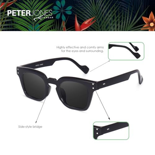 Peter Jones Black Square Unisex UV Protected Wide Frame Sunglasses (5668B) - Image 5