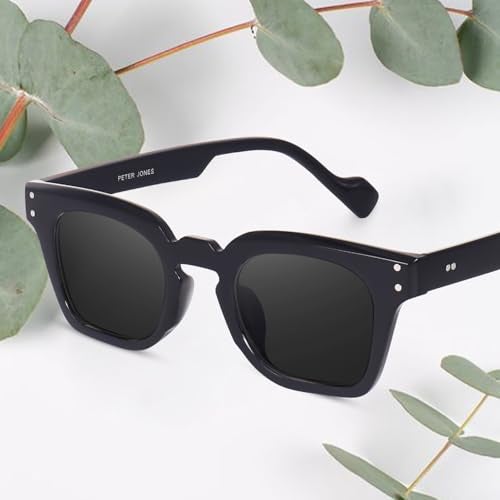Peter Jones Black Square Unisex UV Protected Wide Frame Sunglasses (5668B) - Image 3
