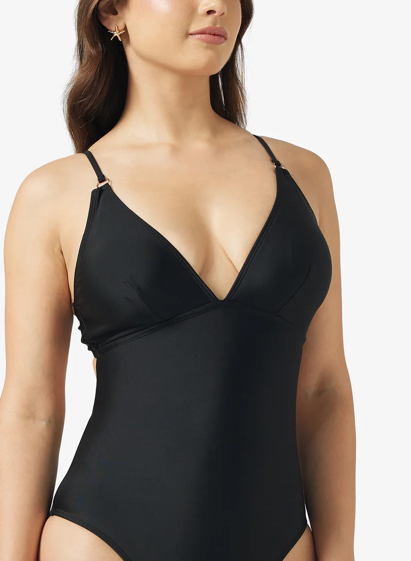 Ginger Plunge Neck Back Cutout Detail Swimsuit