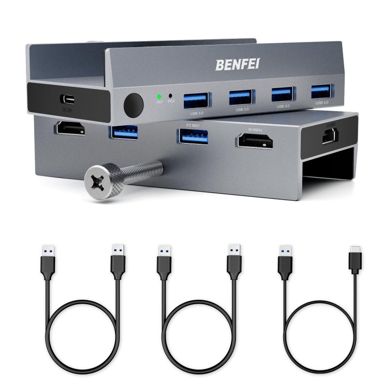 BENFEI USB 3.0 HDMI KVM Switch(8K@60Hz) with 4 USB 3.0 Ports for 2 Computers Sharging Monitor Keyboard Mouse - Image 1