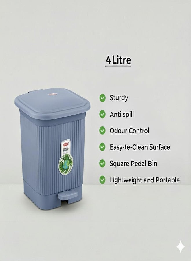 Sonal - Square Pedal Bin 4 Ltr (SMALL Size) – Strong & Sturdy Virgin Plastic Dustbin - Compact Pedal Operated Table/Desktop Bin for Home, Kitchen & Office (Grey, Medium (4 Ltr.)) - Image 3