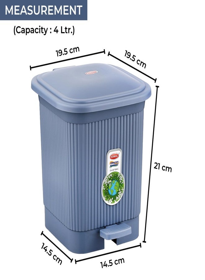 Sonal - Square Pedal Bin 4 Ltr (SMALL Size) – Strong & Sturdy Virgin Plastic Dustbin - Compact Pedal Operated Table/Desktop Bin for Home, Kitchen & Office (Grey, Medium (4 Ltr.)) - Image 2