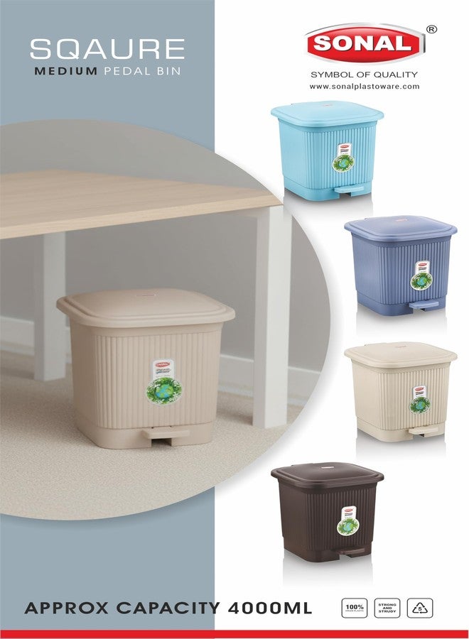 Sonal - Square Pedal Bin 4 Ltr (SMALL Size) – Strong & Sturdy Virgin Plastic Dustbin - Compact Pedal Operated Table/Desktop Bin for Home, Kitchen & Office (Grey, Medium (4 Ltr.)) - Image 5
