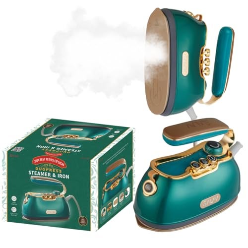 SALAV® Retro Edition Duopress Handheld Garment Steamer & Iron, Ceramic Plate, 1000W, No Drip Steam, Vertical & Horizontal Steam, Emerald - Removes Wrinkles & Refreshes Clothes, Vintage Style - Image 1