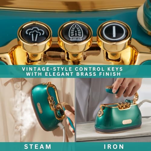 SALAV® Retro Edition Duopress Handheld Garment Steamer & Iron, Ceramic Plate, 1000W, No Drip Steam, Vertical & Horizontal Steam, Emerald - Removes Wrinkles & Refreshes Clothes, Vintage Style - Image 3