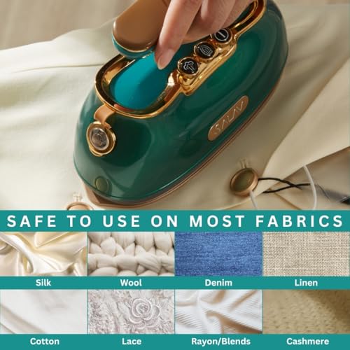 SALAV® Retro Edition Duopress Handheld Garment Steamer & Iron, Ceramic Plate, 1000W, No Drip Steam, Vertical & Horizontal Steam, Emerald - Removes Wrinkles & Refreshes Clothes, Vintage Style - Image 4