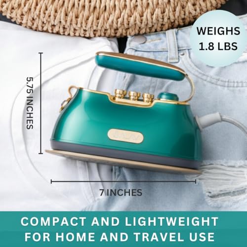 SALAV® Retro Edition Duopress Handheld Garment Steamer & Iron, Ceramic Plate, 1000W, No Drip Steam, Vertical & Horizontal Steam, Emerald - Removes Wrinkles & Refreshes Clothes, Vintage Style - Image 5