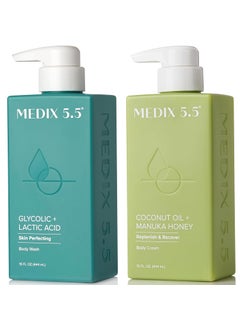 Medix 5.5 Medix 55 Exfoliating Glycolic Acid Body Wash  Face Wash  Coconut Body Lotion Skin Care Set Coconut Oil Lotion Body Cream  AHA  Lactic Acid Foaming Body Wash For KP Bumps Keratosis Pilaris 