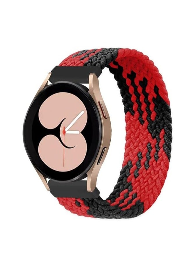 سوار رياضي مجدول متوافق مع ساعة Samsung Galaxy Watch Active/Active2 40 مم 44 مم/Galaxy Watch 42 مم، حزام رياضي مرن Galaxy Watch 4 40 مم 42 مم 44 مم حزام ساعة قابل للتمدد 20 مم (متوسط، أسود وأحمر) - Image 1