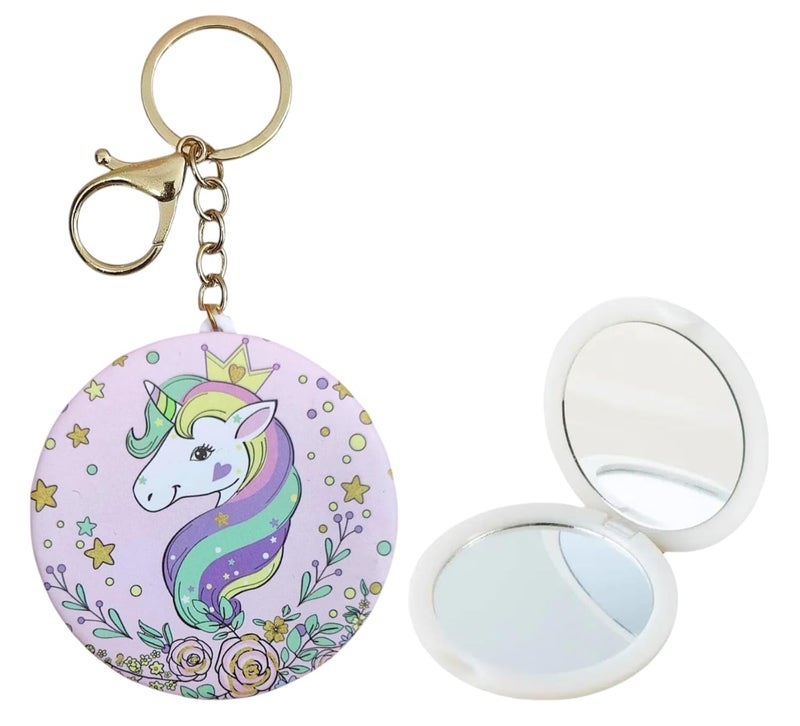 Tera13 Foldable Pocket Makeup Mirror for Girls & Women, Unicorn Theme Round Mirror with Keyring Hook, Multipurpose Double Side Foldable Compact Mirror, Return Gift for Kids (1 Pcs) - Image 1