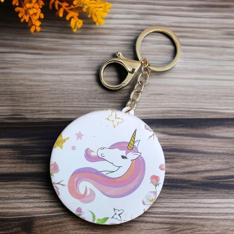 Tera13 Foldable Pocket Makeup Mirror for Girls & Women, Unicorn Theme Round Mirror with Keyring Hook, Multipurpose Double Side Foldable Compact Mirror, Return Gift for Kids (1 Pcs) - Image 3