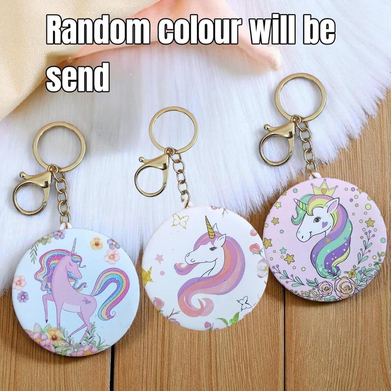 Tera13 Foldable Pocket Makeup Mirror for Girls & Women, Unicorn Theme Round Mirror with Keyring Hook, Multipurpose Double Side Foldable Compact Mirror, Return Gift for Kids (1 Pcs) - Image 2