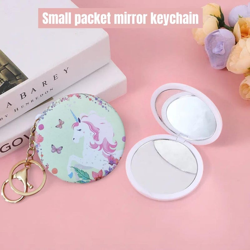 Tera13 Foldable Pocket Makeup Mirror for Girls & Women, Unicorn Theme Round Mirror with Keyring Hook, Multipurpose Double Side Foldable Compact Mirror, Return Gift for Kids (1 Pcs) - Image 4