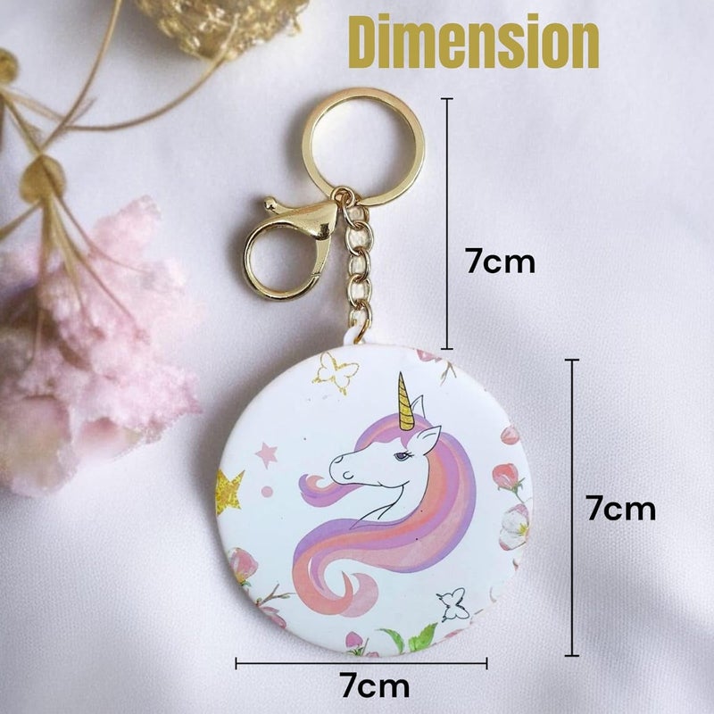Tera13 Foldable Pocket Makeup Mirror for Girls & Women, Unicorn Theme Round Mirror with Keyring Hook, Multipurpose Double Side Foldable Compact Mirror, Return Gift for Kids (1 Pcs) - Image 5
