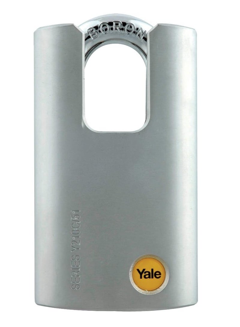 Yale Y210 Steel Padlock 51mm Closed Shackle  High Security Boron Shackle, Chrome Plated Y210/51/127/1  - Image 1