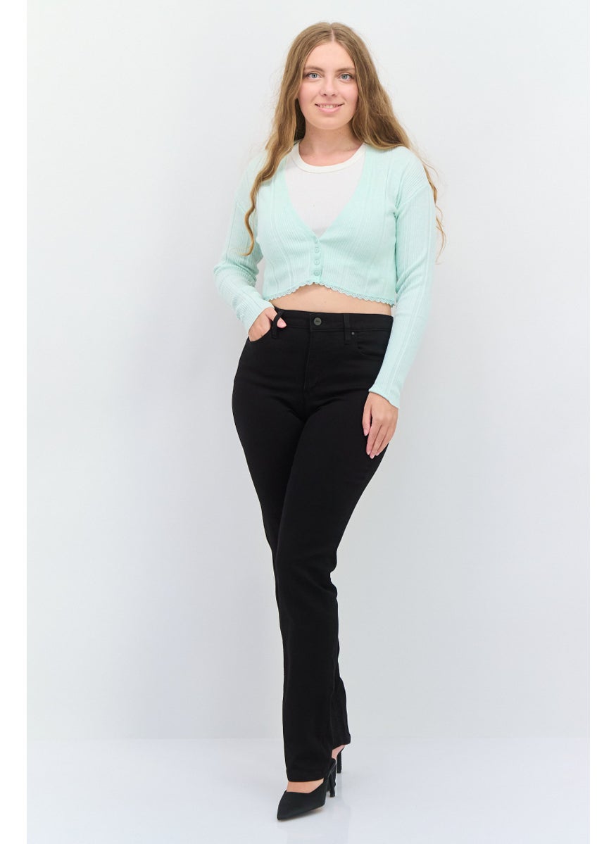Bershka Women V-Neck Long Sleeves Knitted Cardigans, Mint Green  - Image 4
