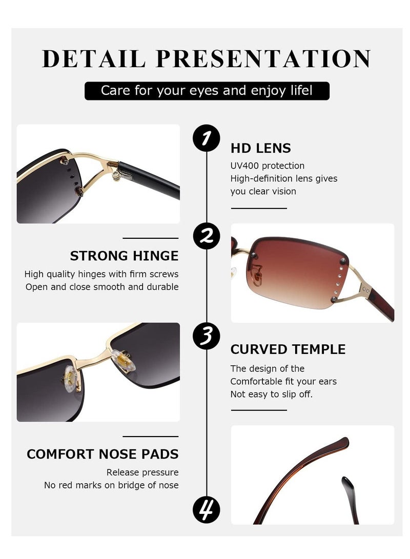 Stylish Frameless Sunglasses - 2 Pairs of Vintage Rectangle Eyewear for Men & Women, Trendy Transparent Square Frames - Image 5