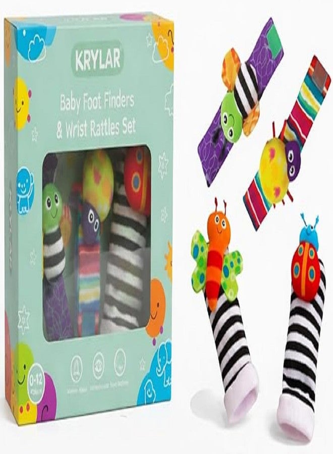 KRYLAR Cotton Wrist Rattle Foot and Hand Finder Socks Set for Baby Soft Sensory Development Toys for 0-36 Months Animal Sock Washable,skinfriendly,Non-Toxic,Ideal for Newborn Gift for Boys & Girls - Image 1
