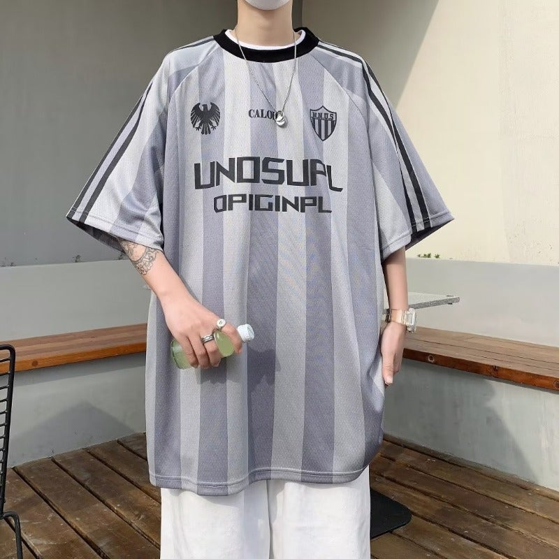 Summer T-Shirt Fashion Fashion Brand Loose Fashion Half Sleeve Fashion Urban Round Neck Striped Thin Men'S Daily New - Image 1