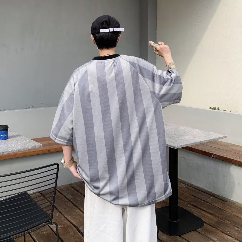 Summer T-Shirt Fashion Fashion Brand Loose Fashion Half Sleeve Fashion Urban Round Neck Striped Thin Men'S Daily New - Image 3