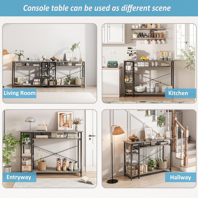 JANTENS Console Tables for Living Room, Entryway Table with 4 Storage Shelves,Hallway Entry Table,Long Behind Couch Table (Grey,130 * 35 * 90cm, Centimeters, 90, Centimeters, 130, Centimeters, 35) - Image 3
