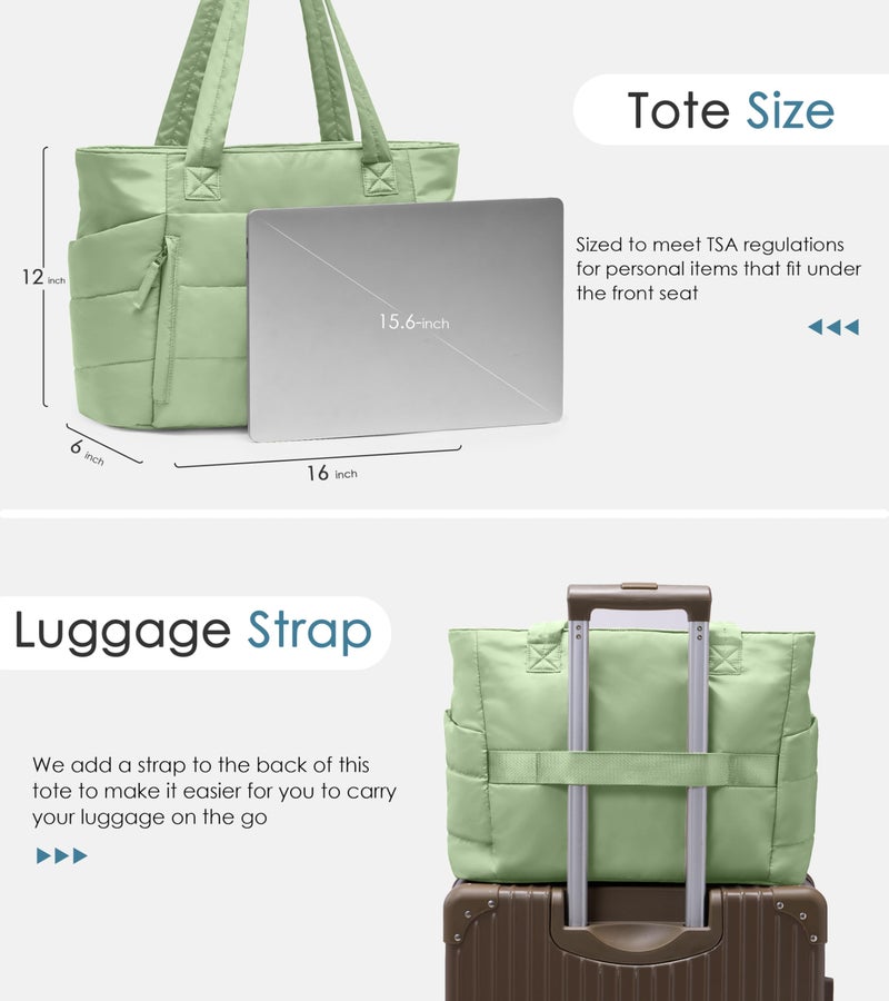 Uselike Tote Bag for Women with Zipper, Quilted Puffer Tote Bag with Compartments, Lightweight Puffy Work Bags for Women Travel (Foam Green) - Image 5