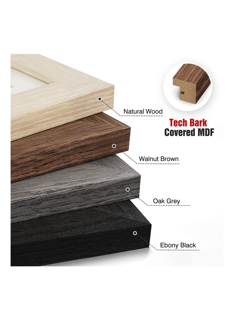 SYOSI 4x6 Picture Frame Made of Tempered Glass and Composite Wood for 3.5x5 photo with Mat or 4x6 photo Without Mat, Wall or Table Mounting for Rustic Home Decor, set of 4, Black, Oak, Brown, Grey