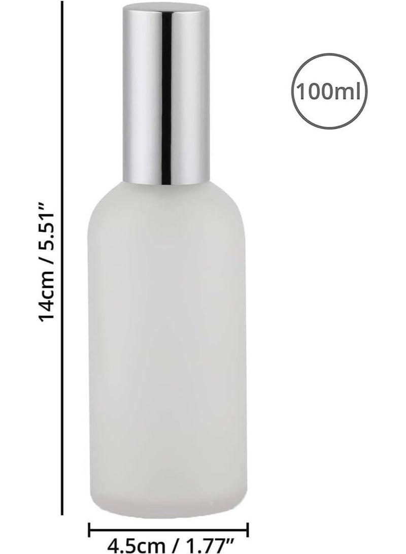 2 Pcs 100ml Frosted Glass Spray Bottles, Refillable Mist Sprayer with Cap, Leak Proof Portable Travel Bottles for Perfume, Essential Oils, Toner, Hair Spray, Silver - Image 2