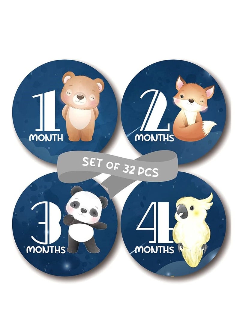 SYOSI Baby Monthly Stickers Animals Baby Milestone Stickers Jungle Newborn Stickers Month Stickers for Baby Boy Gender Neutral Unisex Newborn Monthly Milestones (Set of 32) - Image 1