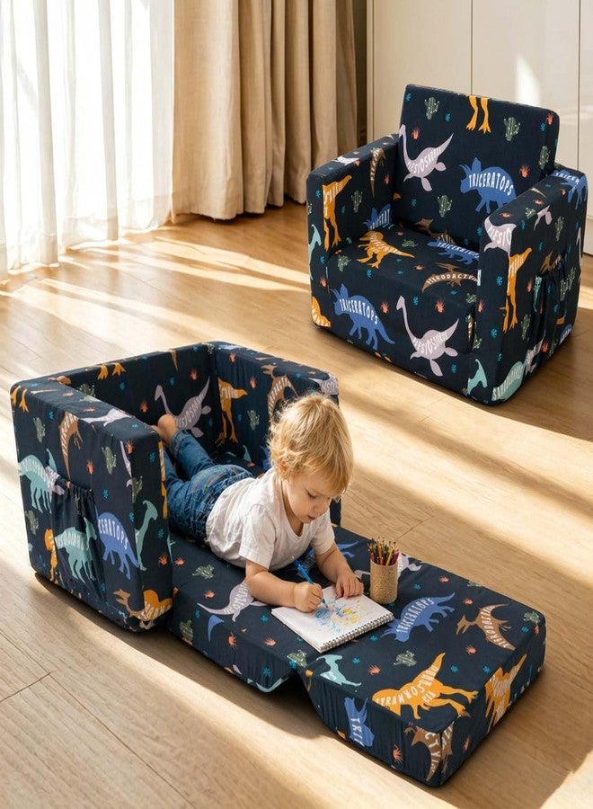 Beavtaens Kids Couch, 2-in-1 Kids Fold Out Couch, Convertible Kid Sofa to Lounger for Girls and Boys, Soft Toddler Chairs Comfy 1-3 Years Old (Dinosaur) - Image 1