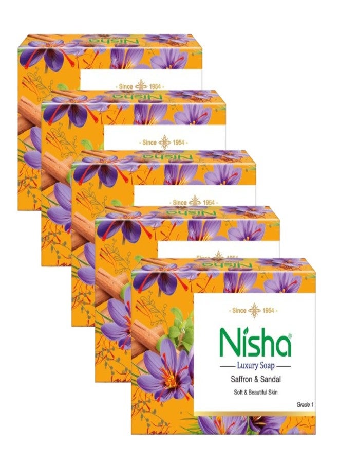 نيشا صابون نيشا الفاخر بالزعفران لبشرة ناعمة وجميلة، عبوة صابون استحمام مكونة من 5 قطع (100 غرام) - Image 1
