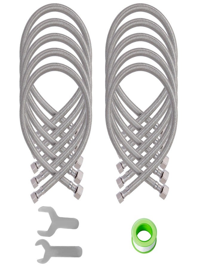 SUNGATOR (عبوة من 10 قطع) أنابيب إمداد صنبور SUNGATOR مقاس 16 بوصة، خيط أنثى 3/8 بوصة × خيط FIP مقاس 1/2 بوصة، خرطوم حوض مضفر من الفولاذ المقاوم للصدأ مقاس 16 بوصة للحمام، مع مفتاحين وشريط مانع للتسرب - Image 1