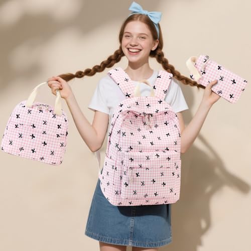 LEDAOU Backpack for Girls Kids School Bookbag Lightweight Teen Backpack Set Daypack with Lunch Bag and Pencil Case - Image 2