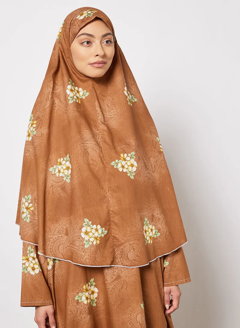 حياة ثوب صلاة مزود بحجاب ومزين بنقشة زهور