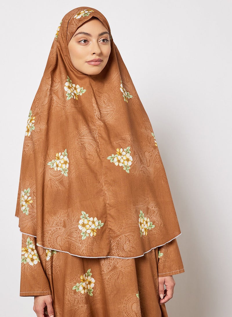 Hayat Praying Dress With Floral Prints And Veil  - Image 3
