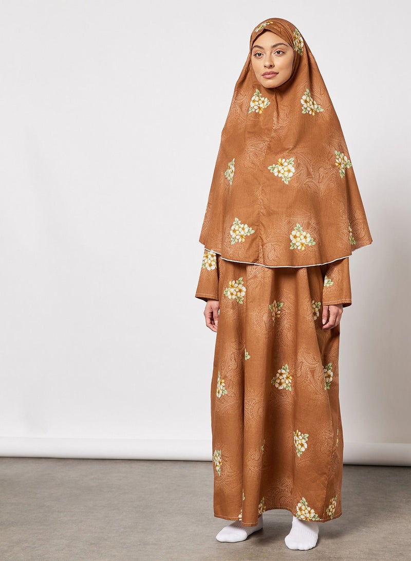 Hayat Praying Dress With Floral Prints And Veil  - Image 4