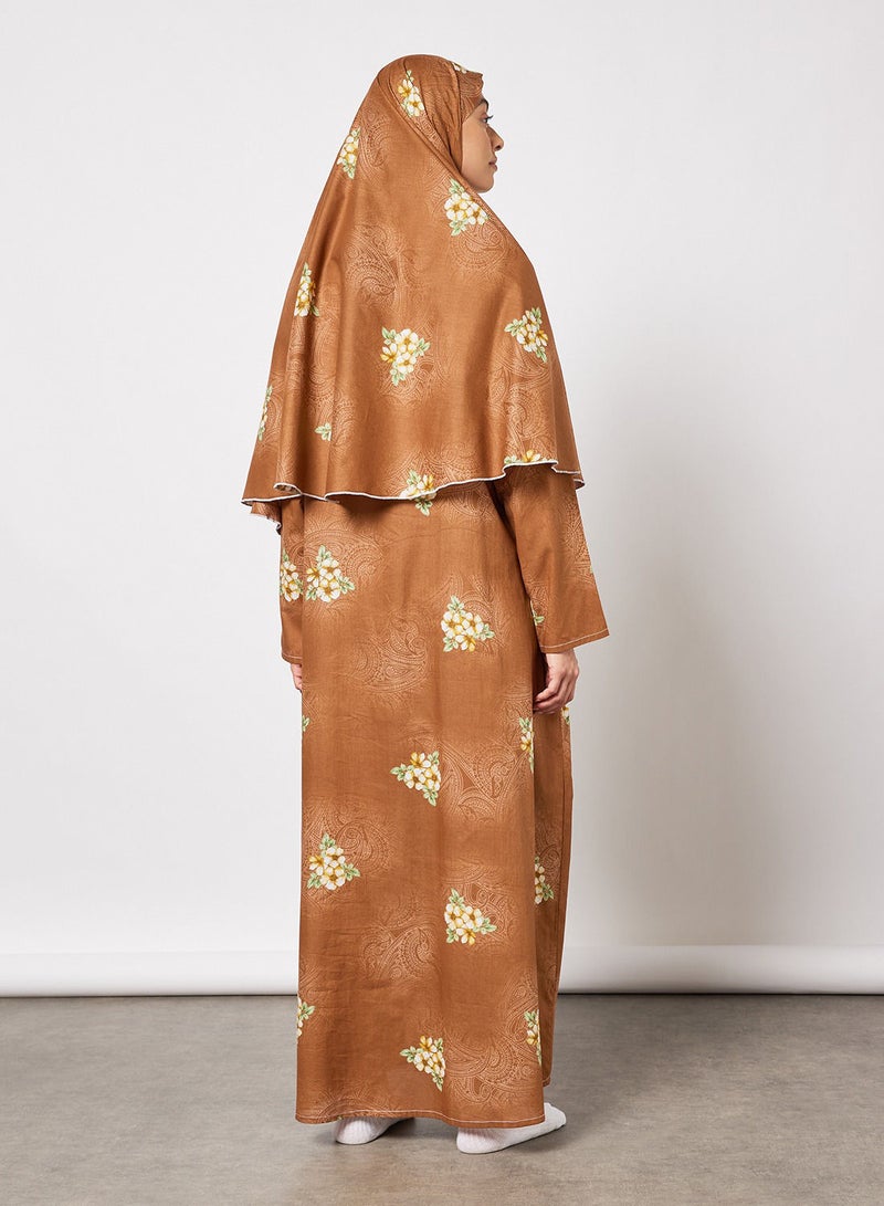 Hayat Praying Dress With Floral Prints And Veil  - Image 2