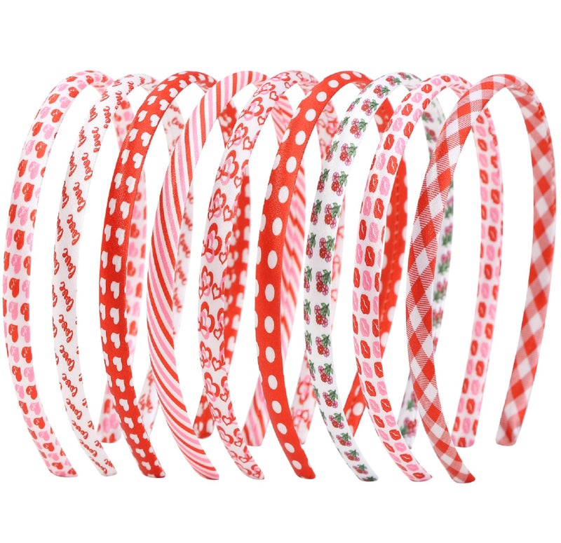 Fishdown Headbands for Girls 9Pcs Thin Head Bands for Children Skinny Hairbands Heart Headband Toddler Floral Fabric for Kids Party Favors - Image 1