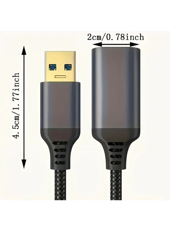 قطعة واحدة من كابل تمديد USB 3.0 باللون الرمادي بطول 5 أمتار، مضفر من ذكر إلى أنثى للوحة المفاتيح والفأرة ومحرك الأقراص المحمول. - Image 2