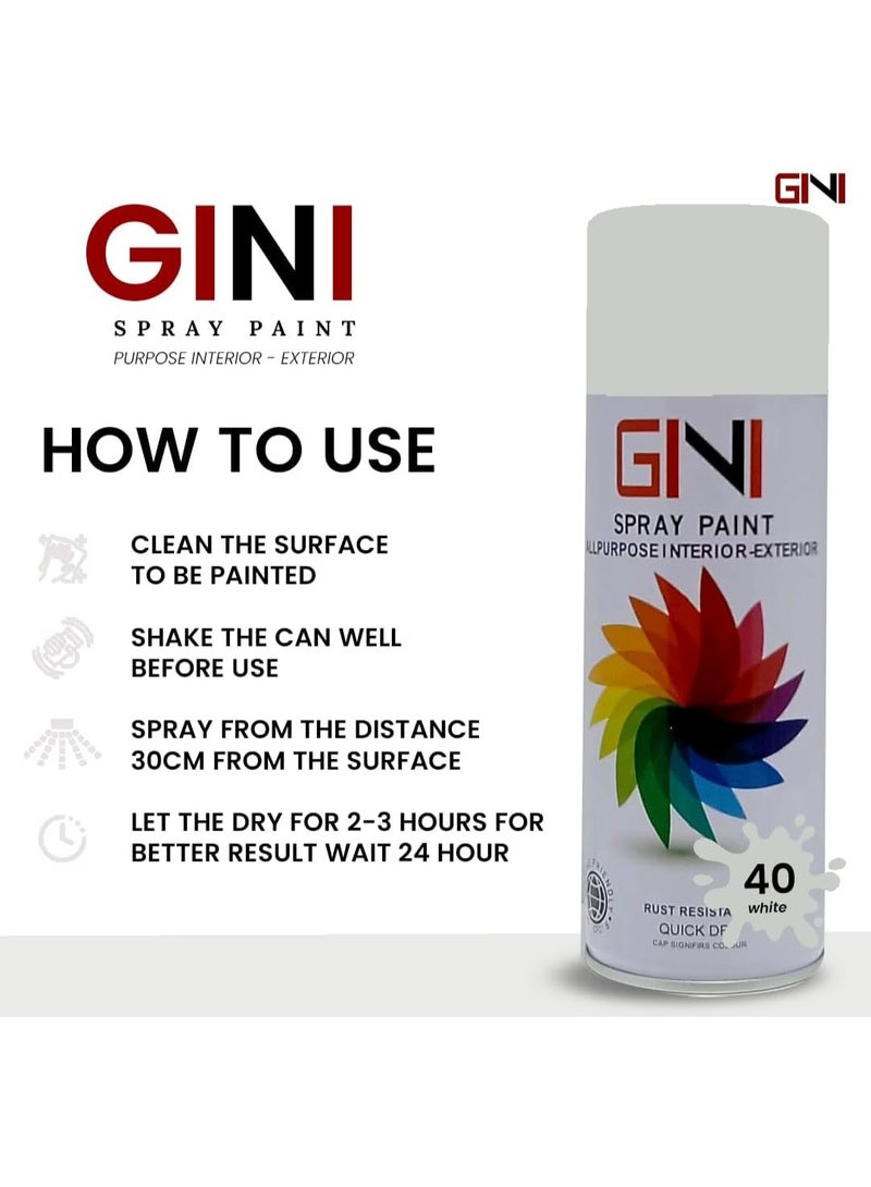 GINI All-Purpose Spray Paint - 450 ML - White - Fast Quick Dry Paint, All Weather Rust-Resistant Interior & Exterior Acrylic Paint (Pack of 1) - Image 2