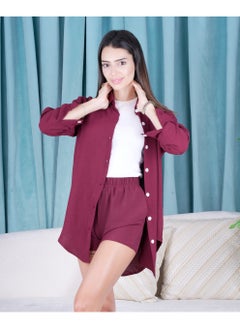 Finelook Button-Up Shirt & Shorts - Women's Textured Lounge 2 Pc Set - Finelook  - Image 2