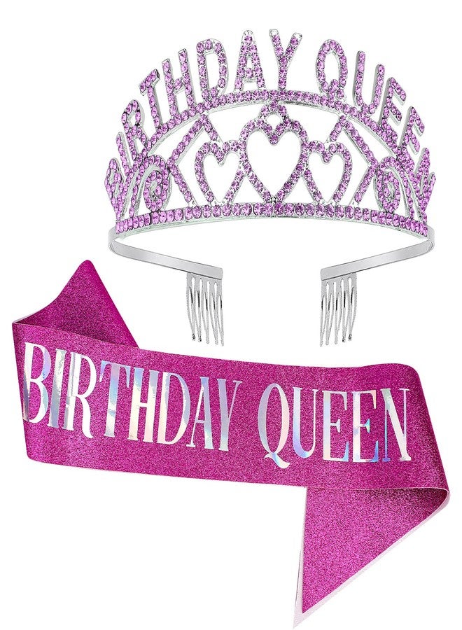 كافتي تاج ووشاح الملكة الأرجواني من كافيتي - تاج ووشاح عيد ميلاد، هدايا حفلات لامعة للنساء (حروف متعددة الألوان) - Image 1