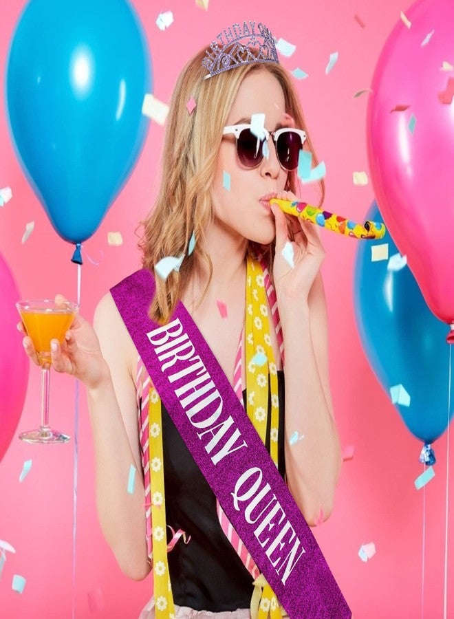 كافتي تاج ووشاح الملكة الأرجواني من كافيتي - تاج ووشاح عيد ميلاد، هدايا حفلات لامعة للنساء (حروف متعددة الألوان) - Image 4