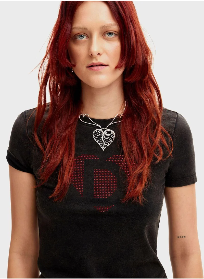 ديسيجوال Rhinestone Imagotype T-Shirt