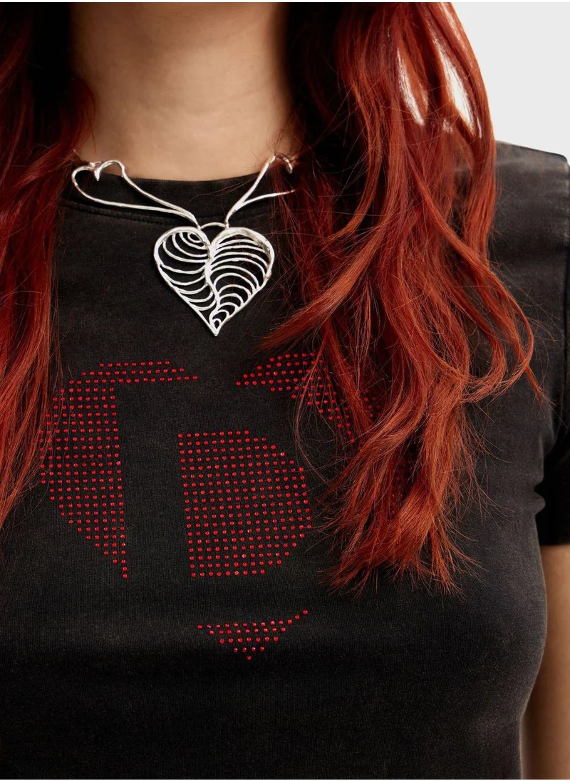 ديسيجوال Rhinestone Imagotype T-Shirt