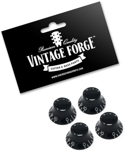 Vintage Forge Black Top Hat Bell Knobs Compatible with Gibson Les Paul Electric Guitar (Set of 4) Fits 24 Fine-Spline USA (Imperial) Split Shaft Pots Recessed RB24US-BLK4 - Image 2
