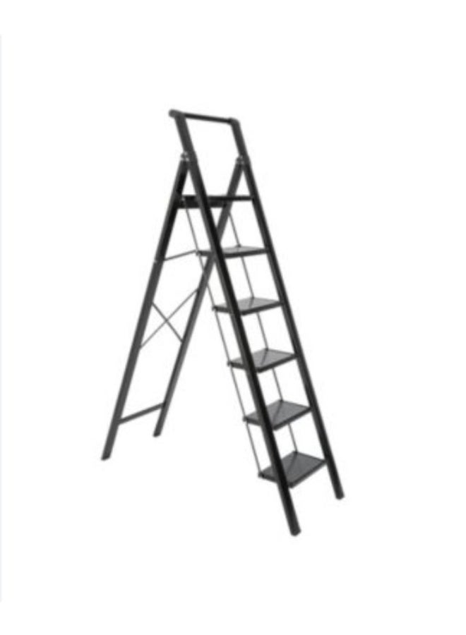 eBasket 6-step folding ladder made of durable metal, supports up to 150 kg, sturdy multi-purpose small stool for adults, kitchen ladder for home and closet, black - Image 2
