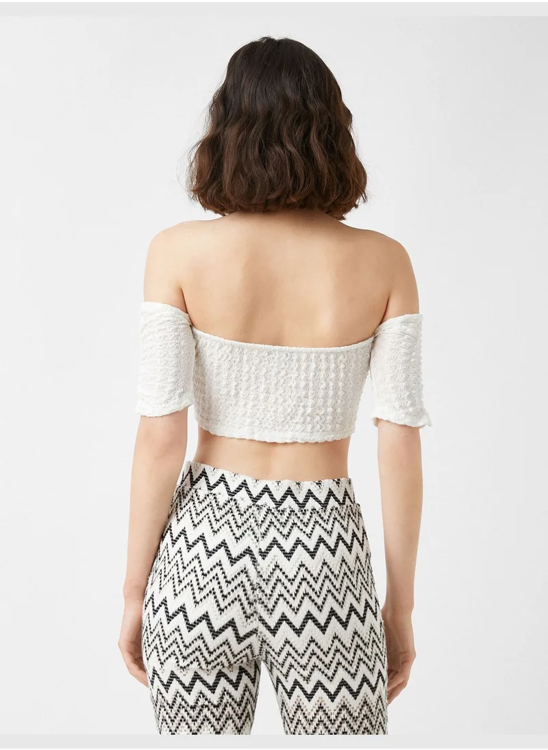 KOTON Strapless Crop Blouse Tie Detail