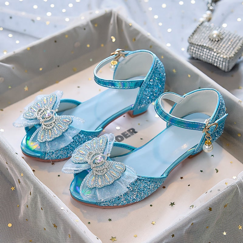 Children'S High-Heeled Crystal Princess Shoes With Sequins For Stage Performance And Hosting, Suitable For Middle And Primary School Girls - Image 1