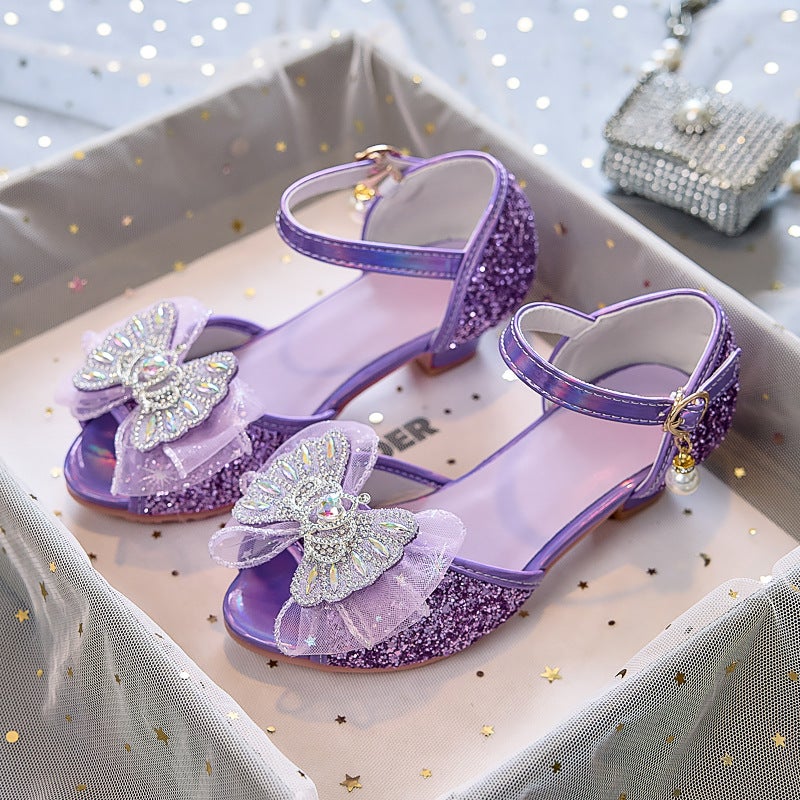 Children'S High-Heeled Crystal Princess Shoes With Sequins For Stage Performance And Hosting, Suitable For Middle And Primary School Girls - Image 5